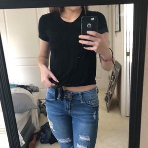 Black Front Knotted Crop Top